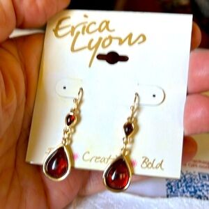 Erica Lyons Earrings, Gold Tone, Brown, Fashion Jewelry